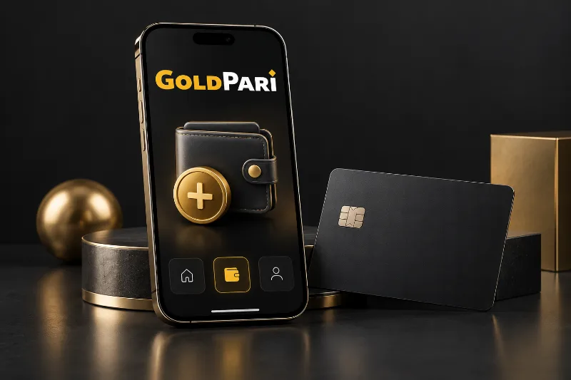 Кошелёк и платёжная карта рядом с экраном Gold Pari