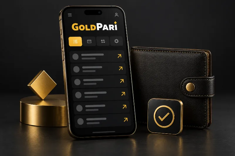 Кошелёк и стрелка исходящей операции Gold Pari