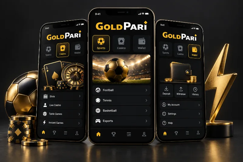 Экраны спорта, казино и счёта Gold Pari