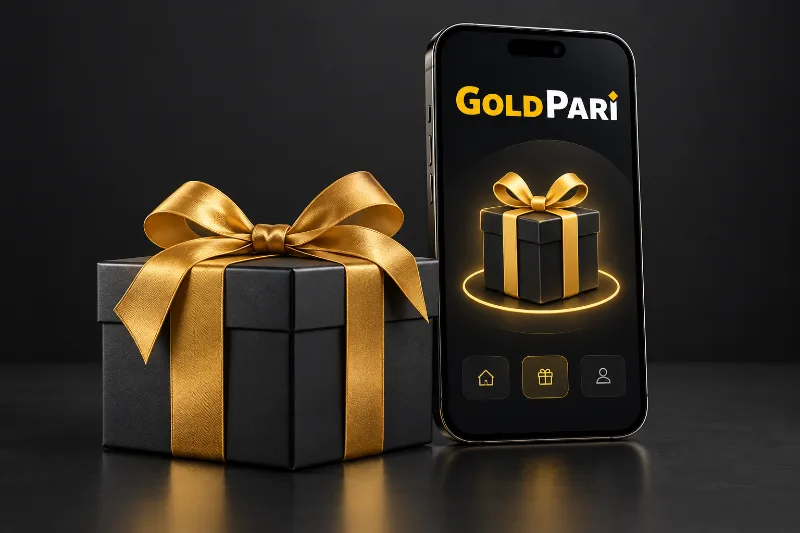 Подарочная коробка с золотой лентой для акции Gold Pari